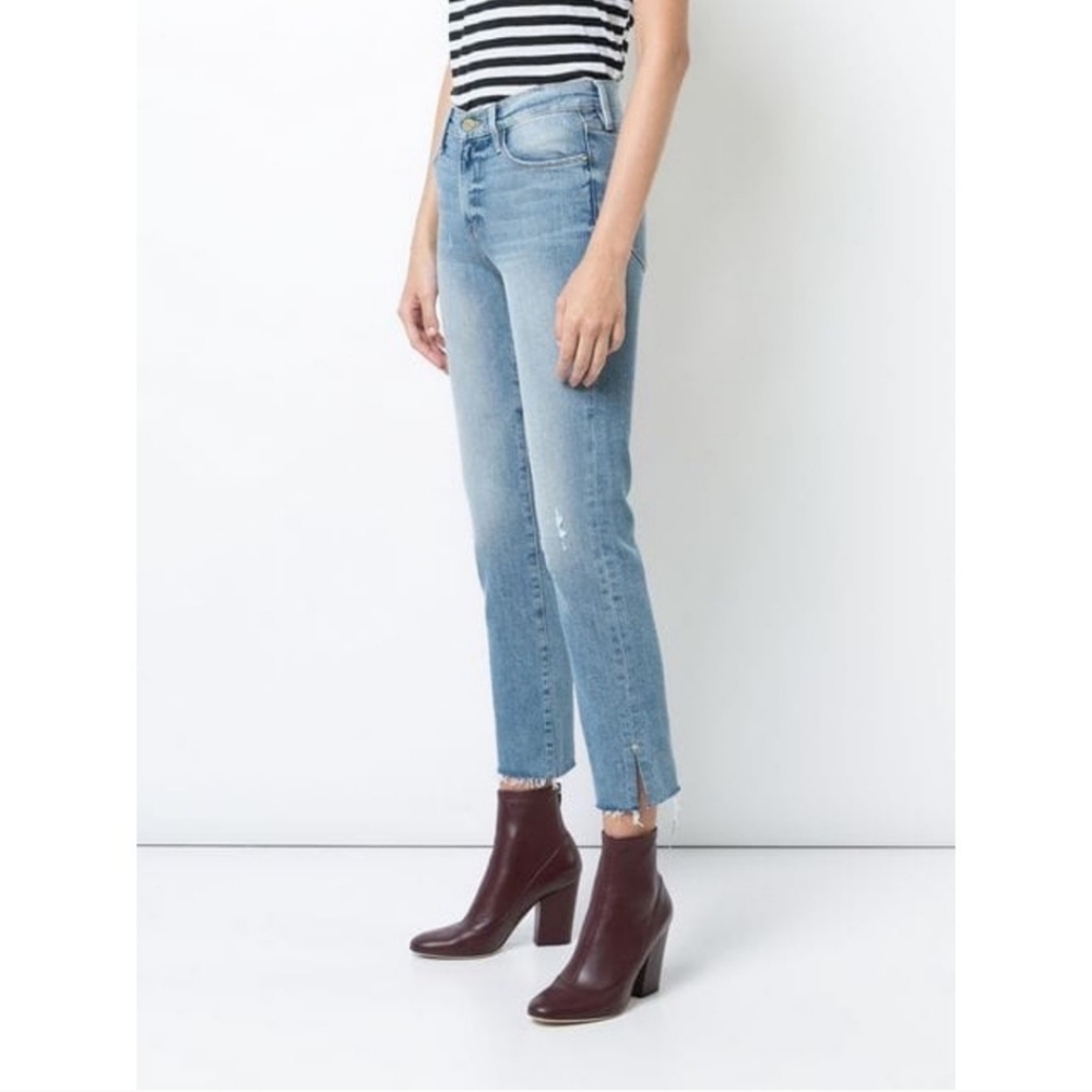 Frame Le High Straight Surrey Raw Slit Hem Jeans